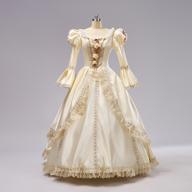 New Champagne Color Long Sleeve Medieval Vintage Dress Model Show Dress Dress Fancy Dress Summer