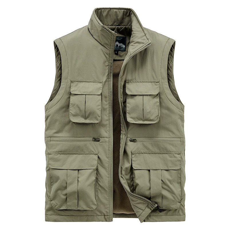 Зимний теплый жилет на флисовой подкладке Утолщенный рыболовный жилет с несколькими карманами Жилет Мужской Молодежный Повседневный жилет 7188