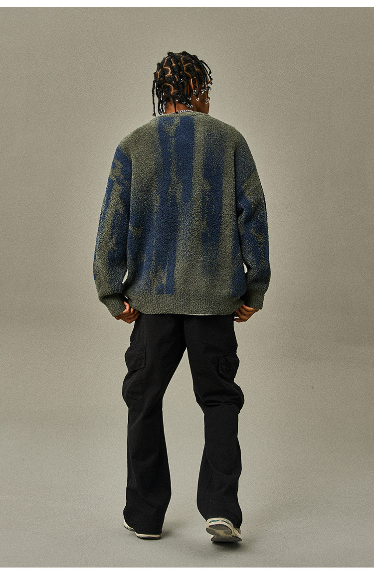 2025 Autumn Winter New Warm Personality Casual Loose Comfortable Black And White Jacquard Solid Color Long Sleeve_viptrois.com