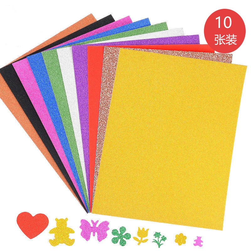 Venta al por mayor sin polvo de cartón flash polvo brillante A4 brillo cartón espalda con pegamento de los niños de papel cortado a mano corte de papel A4