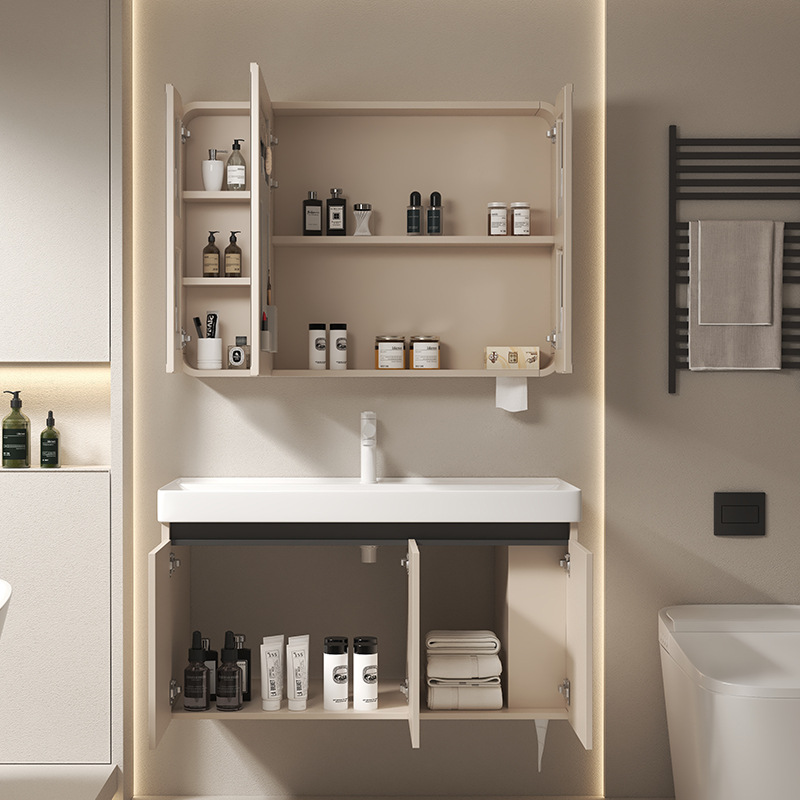 Gabinete de baño cerámico de panal de abeja para aumentar la profundidad del lavabo, gabinete de lavabo combinado de almacenamiento lateral de la mesa de lavado