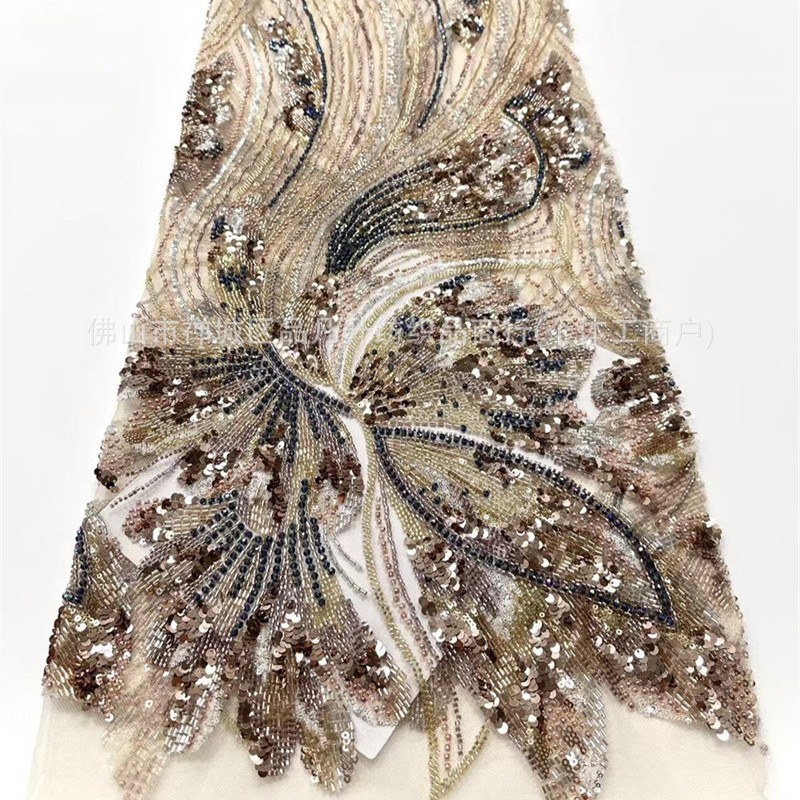 Wavy streamline Peacock pluma bordado tela de malla delgada alfombra roja vestido de cena de boda china tela de lujo ligera