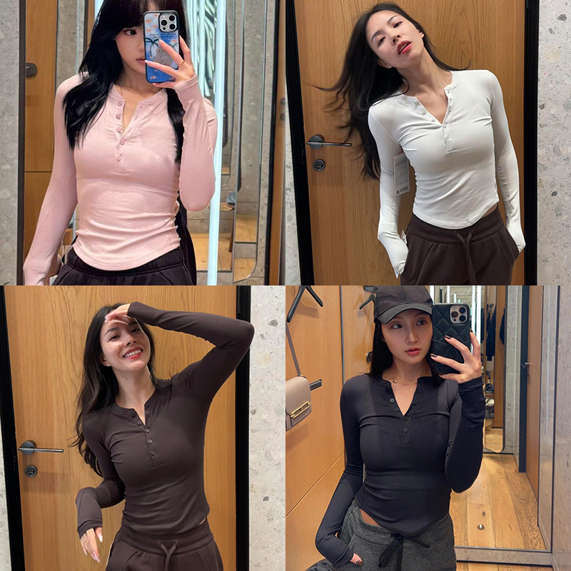 In Stock! Hold Tight Same Style Modal Tight-Fitting Long-Sleeve Henley Shirt T-Shirt Top Knitted Base Shirt for Women In Stock! Hold Tight Same Style Modal Tight-Fitting Long-Sleeve Henley Shirt T-Shirt Top Knitted Base Shirt for Women