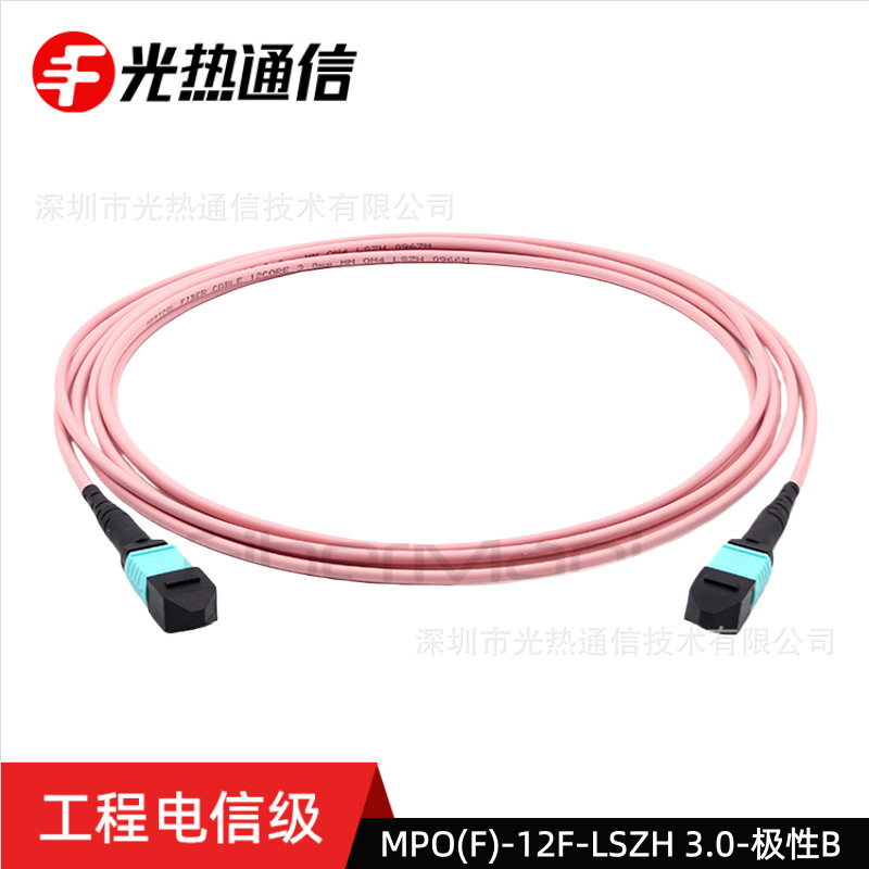 Mpo Fiber Optic Patch Cord Mpo(F)-Mpo(F)12F-Lszh 3.0-Polarity B-Pink 10 Gigabit Multimode