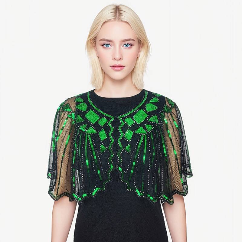 跨境亮片披肩女网纱珠片钉珠礼服套头外搭防晒马甲小坎肩
