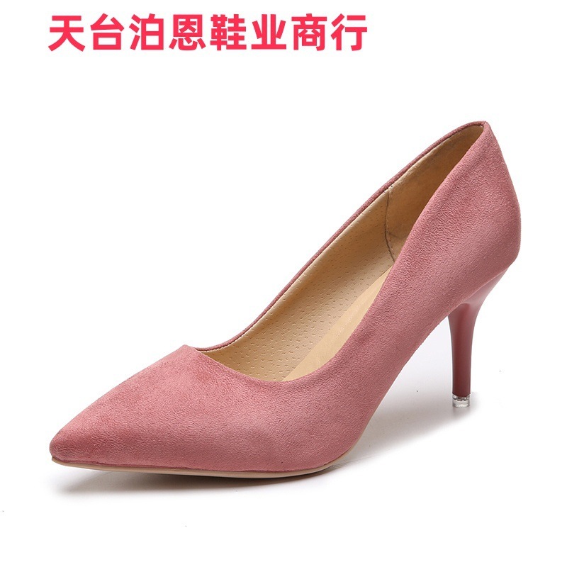 欧美时尚春秋新款一脚蹬女时装高跟单鞋外贸 6色纯色尖头细跟女鞋|undefined