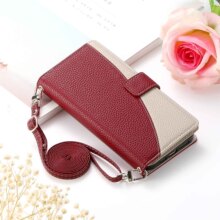 跨境适用小米15双色女款手机壳红米note14Pro拉链斜挎插卡保护套