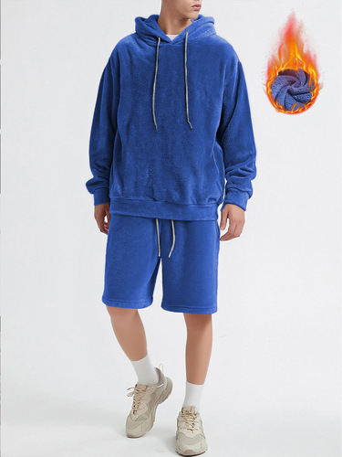 Men's Fall/Winter Casual Sports Set Large Hooded Sweatshirt Wool Sweater Outerwear for Men