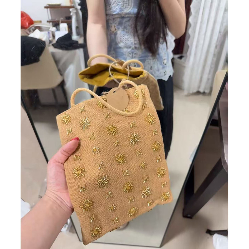 ビーズ刺繍バケットバッグ 2025 夏ポータブルショルダーバッグ新中国風のファッション多用途クロスボディバッグコットンとリネンバッグ|undefined
