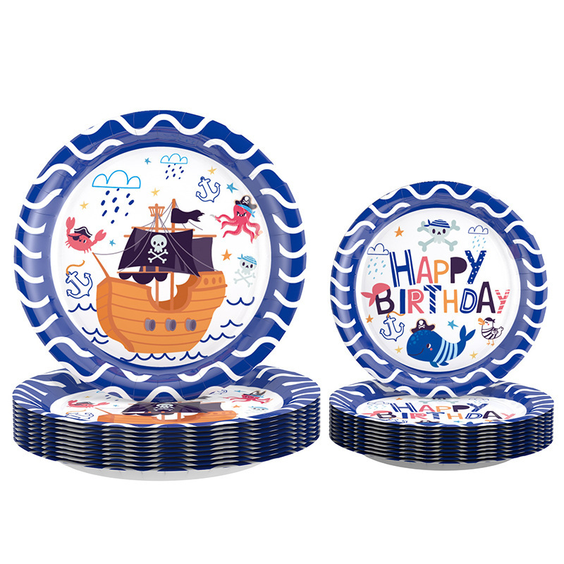 国境を越えた海賊船のテーマパーティー装飾配置用品誕生日使い捨て紙皿紙コップ装飾セット卸売り|undefined