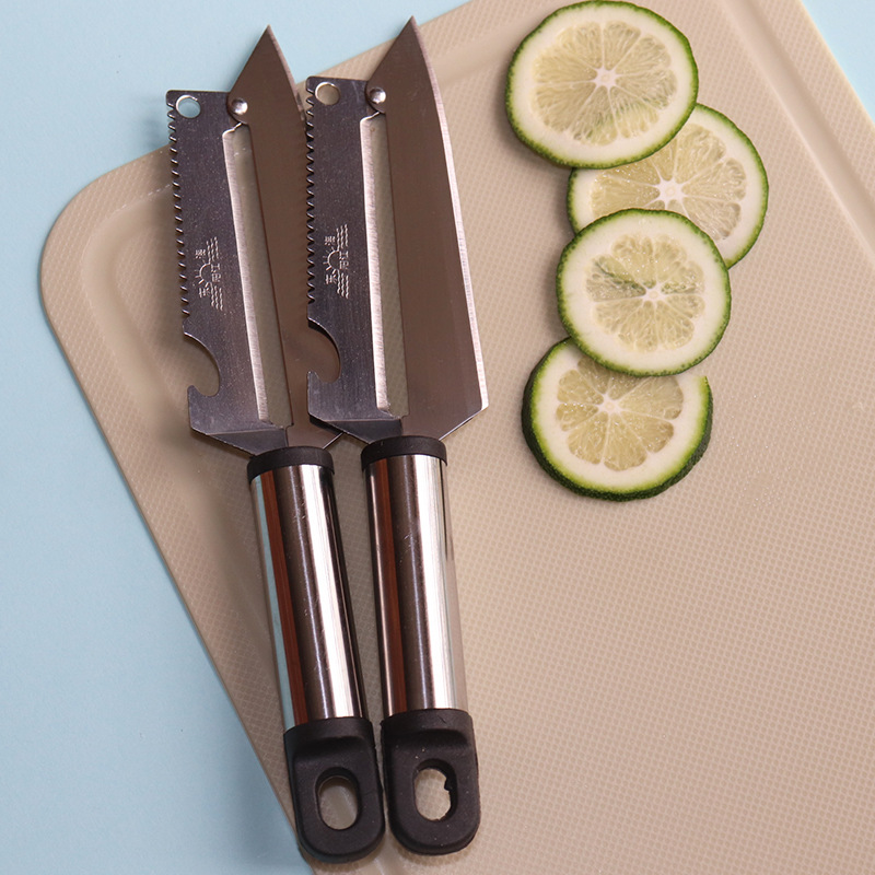 Cuchillo de acero inoxidable multipropósito para cortar frutas y verduras, tapa de botella abierta, herramienta de cocina multifuncional