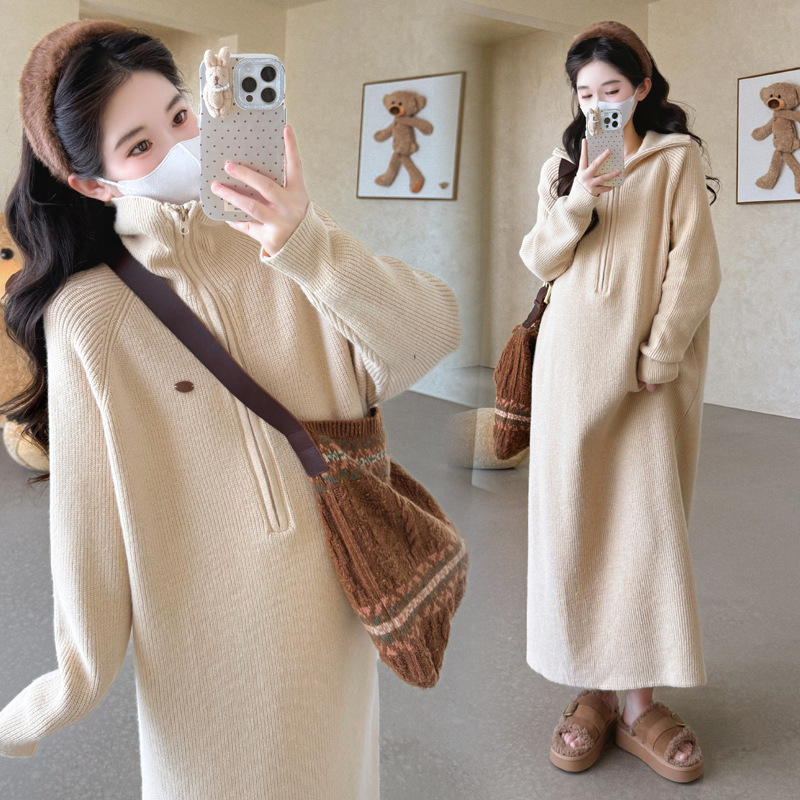孕妇装秋冬季新款连衣裙怀孕期潮妈外穿高级感宽松显瘦减龄长裙子|undefined