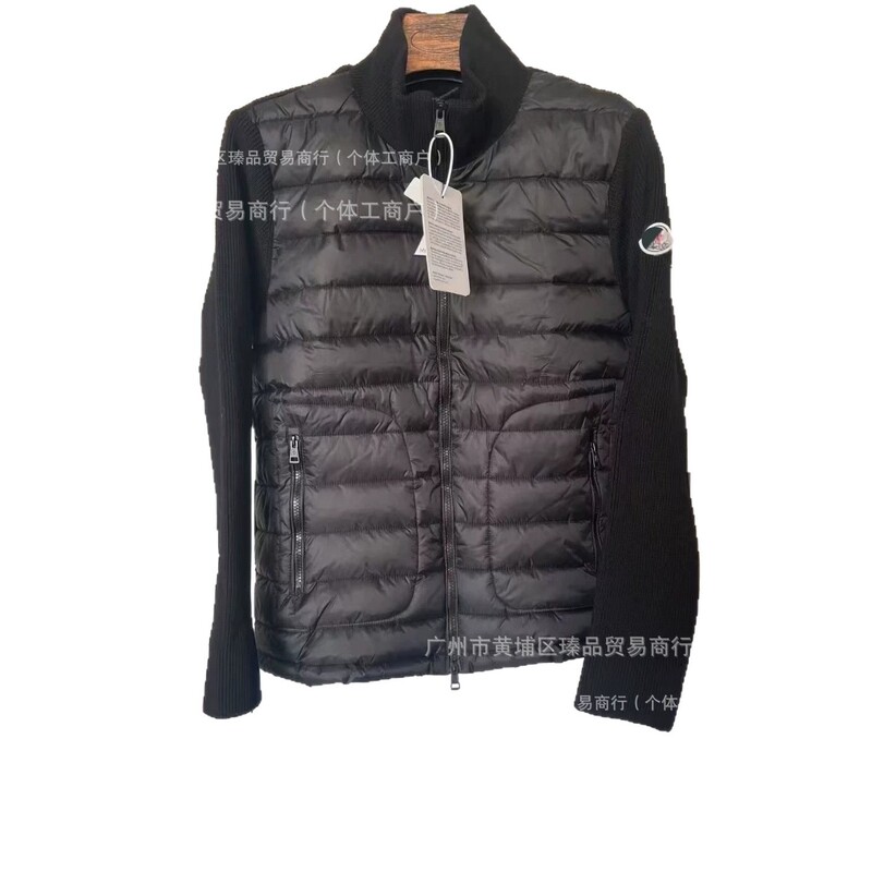 Cross-border in-stock M-brand knitted patchwork stand-collar down jacket, slim-fit, stylish and casual for commuting, unisex knitwear Cross-border in-stock M-brand knitted patchwork stand-collar down jacket, slim-fit, stylish and casual for commuting, unisex knitwear