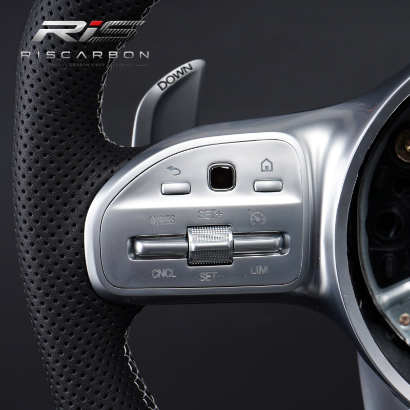Compatible with Mercedes-Benz white label full leather black silver button steering wheel W204 W205 W207 W211 W213 W221