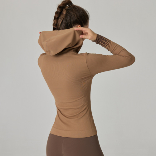 New-style yoga sports hoodie with dual zippers, long-length design, long sleeves, slim fit, and moisture-wicking/quick-drying features—perfect for running and other athletic activities.