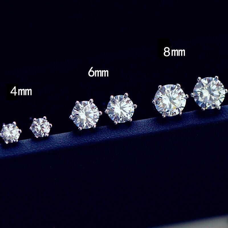 S925 Silver Diamond Earrings Men's Trendy Super Flash Hip Hop Simple Niche High-end Sense Silver Needle Female Zircon Claw Diamond Earrings