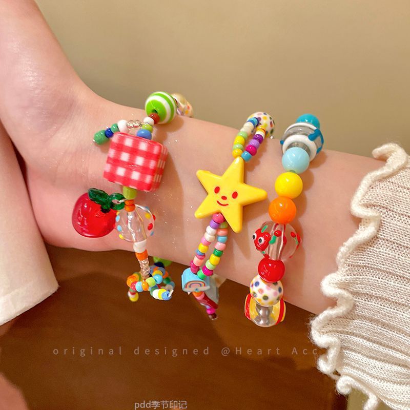 Children's Cute Apple Star Beaded Bracelet Women's Summer Dopamine Personality Bracelet Student Party High-value Bracelet