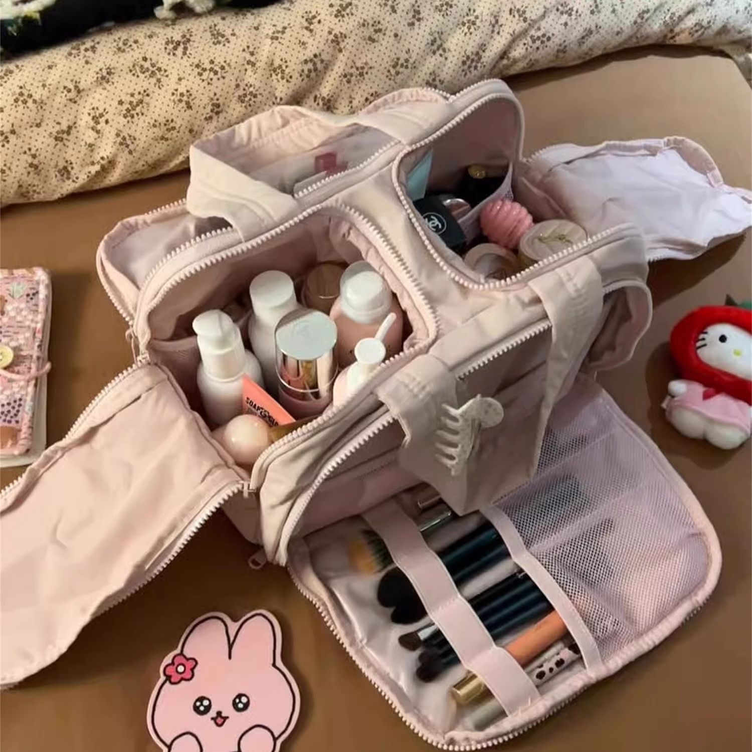 Bolsa de cosméticos de doble apertura, bolsa de lavado de gran capacidad, viaje de negocios, almacenamiento de partición multifuncional, sensación avanzada y portátil