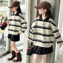 女童卫衣2025新款秋装儿童洋气时髦中大童韩系刺绣条纹polo衫上衣