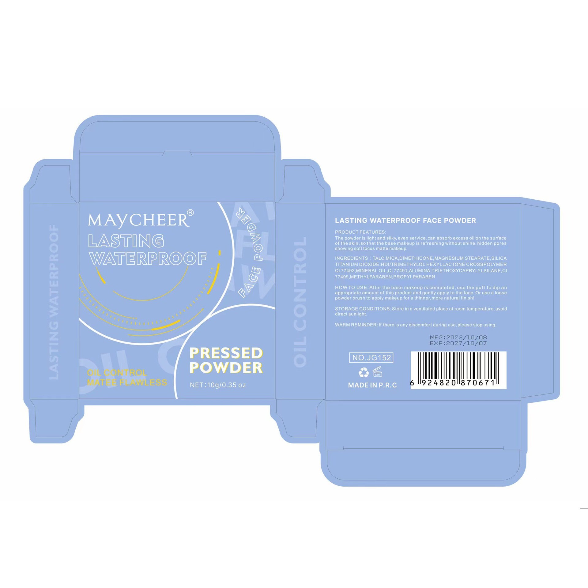 Transfronterizo MAYCHEER polvo impermeable de maquillaje para mujeres, maquillaje natural desnudo, control de aceite, polvo de maquillaje de miel.