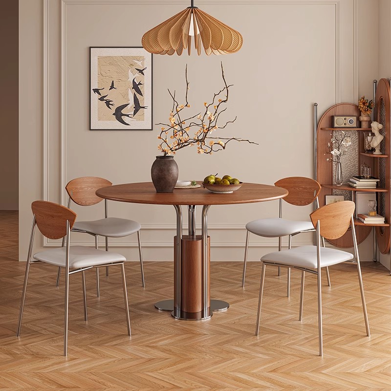 Medieval Style Solid Wood Round Table Small Apartment Household Round Dining Table and Chairs Nordic Retro Ash Wood Light Luxury Negotiation Dining Table