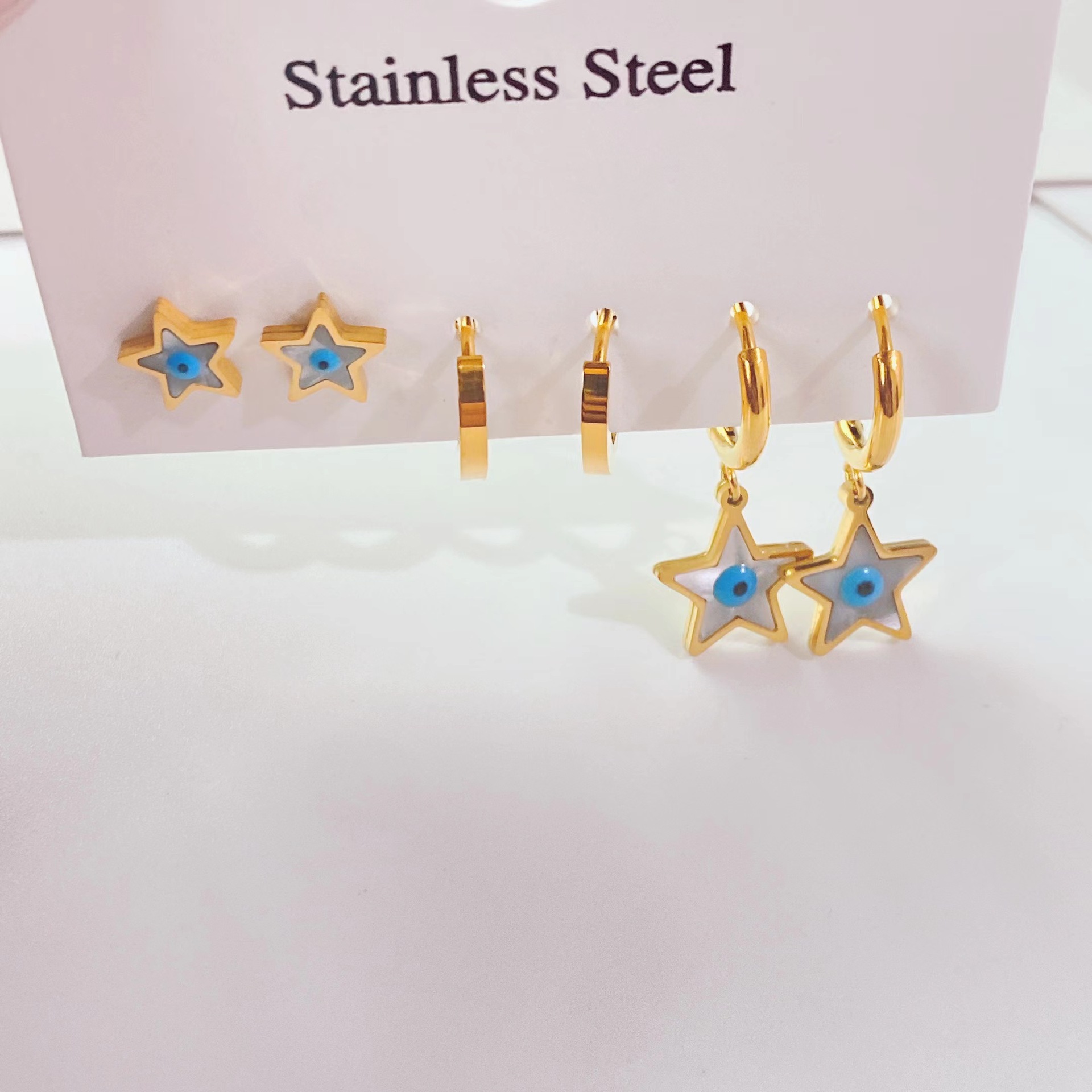 Fashion Trend New Titanium Steel Star Eye Shape Earring Set Wholesale display picture 2