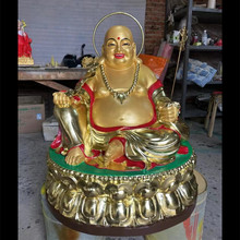 新款黄铜大肚弥勒佛寺庙铜菩萨彩绘黄铜佛祖神像龙椅笑佛布袋和尚