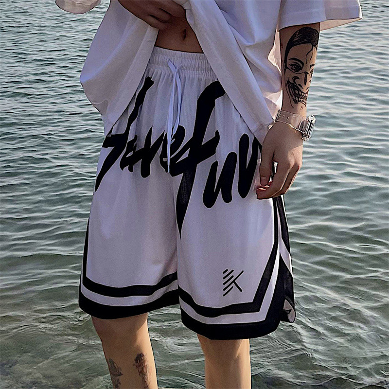 American Basketball Shorts Men's Summer Large Size Loose Straight Running Breathable Training Sports Casual Pants