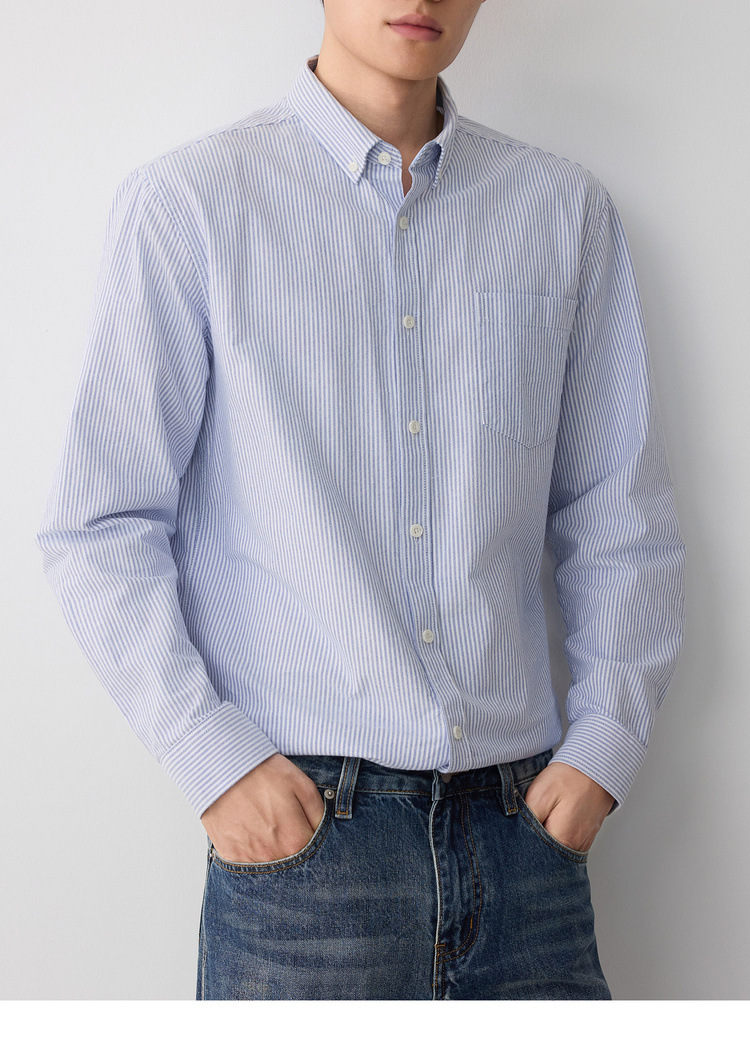 Áo sơ mi nam Oxford sọc xanh dài tay cotton — sọc xanh chi tiết 20