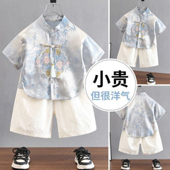 男の子の赤ちゃんハンサムな中国風の刺繍スーツ新しい中国風半袖夏唐スーツ新しいスタイルの子供のファッション子供服