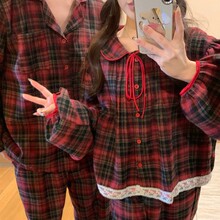 韩国ins韩版秋冬加厚磨毛情侣甜美宽松圣诞红娃娃领小清新家居服