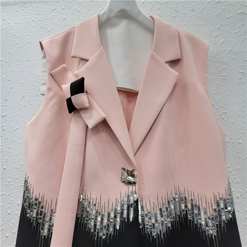 Diseño elegante traje de cuello sequinado bordilla suelta empalme de contraste de color clip de caballo para mujeres 2026 primavera y verano nuevo image 4