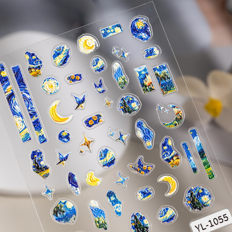 Dream Star Nail Art Sticker Stereo Relief Art Oil Painting Wind Star Moon Nail Decal Jewelry YL