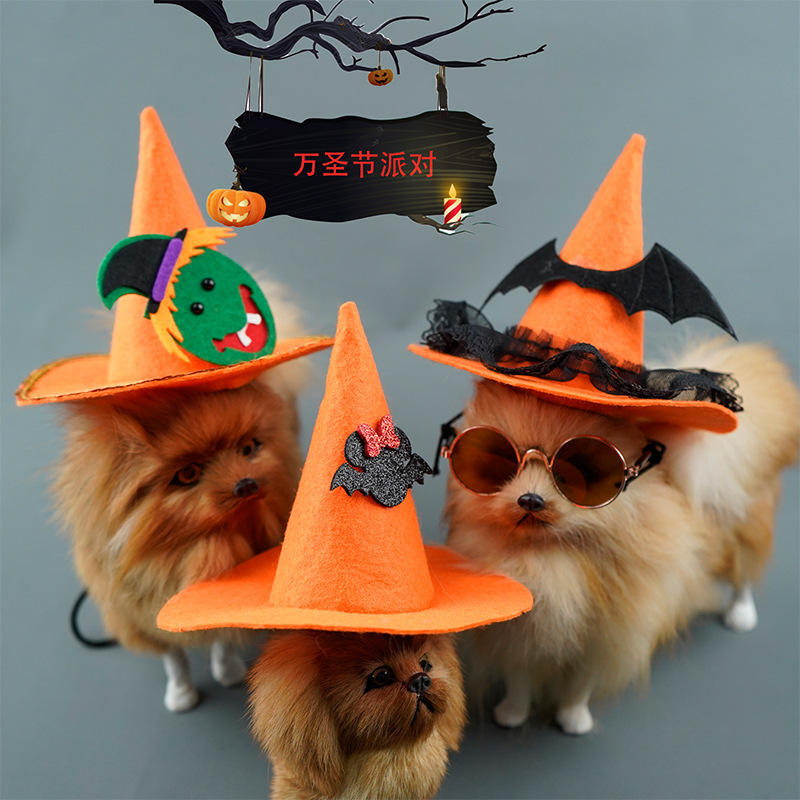 Sombrero transfronterizo de bruja para mascotas de Halloween, tela no tejida, creativo y novedoso sombrero para perros, sombrero decorativo para mascotas de Halloween