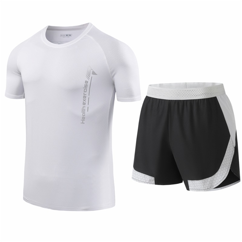 Traje deportivo de seda de hielo para hombres secado rápido transpirable verano delgado para correr manga corta para hombres suelta moda de tamaño grande