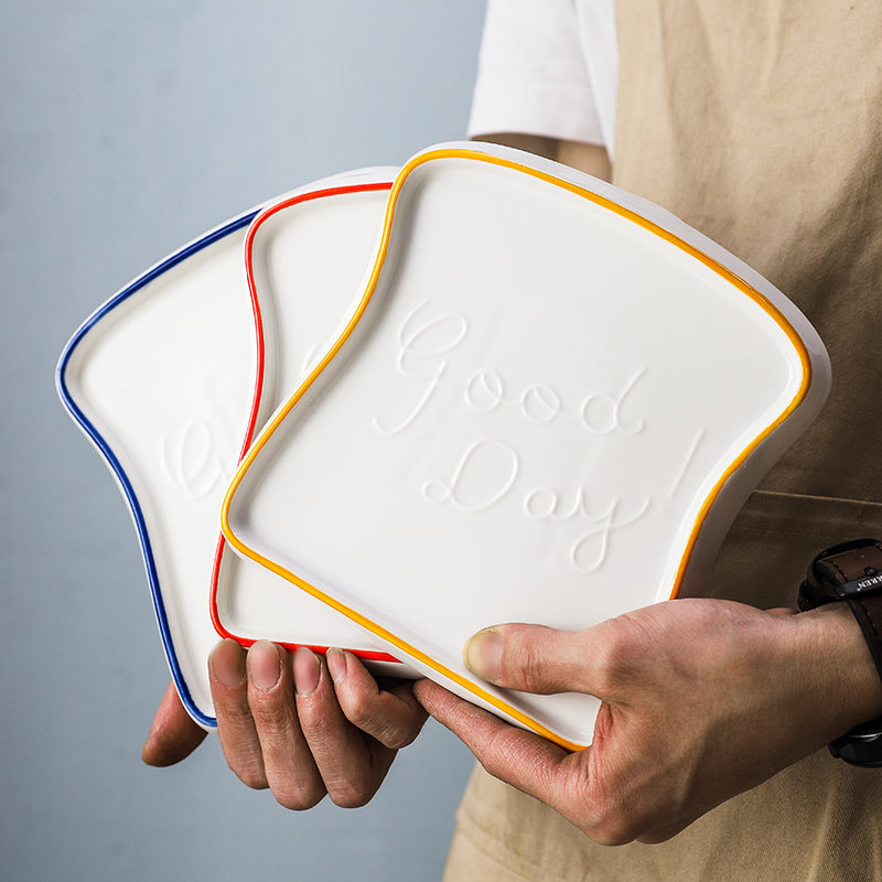 INS pan tostado creativo placa de cerámica Placa de desayuno para el hogar Placa de forma de pan personalizada placa occidental