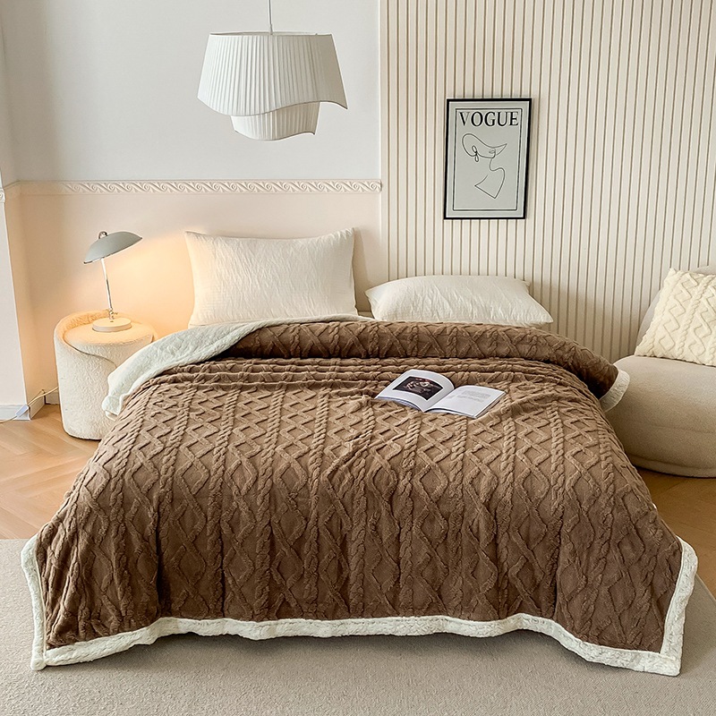 Manta de doble capa de jacquard de terciopelo de color puro transfronterizo Manta de cubierta de manta de terciopelo de cordero de comercio exterior