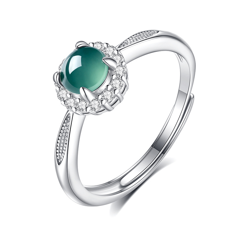 S925 anillo de fideos de huevo de plata esterlina femenino jade natural material peligroso tipo de hielo sensación de frío nuevo anillo chino transmisión en vivo femenino al por mayor