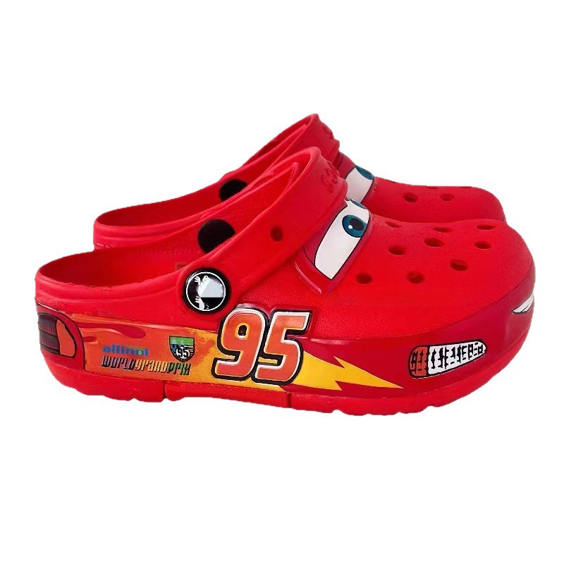 McQueen95 automóvil para adultos con lámparas parpadeantes zapatos de agujero cómodos y transpirables zapatos de playa de mierda para hombres y mujeres zapatillas de cabeza