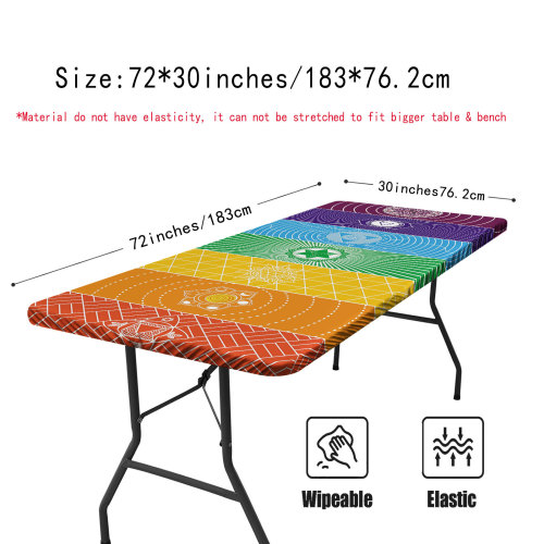 A geometric pattern windproof and dustproof tablecloth cover for dining table, picnic table, outdoor table, all-around elasticized edge