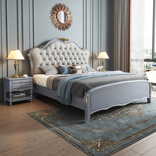 美式实木床1.8米欧式双人床轻奢现代简约主卧婚床软包高箱储物床