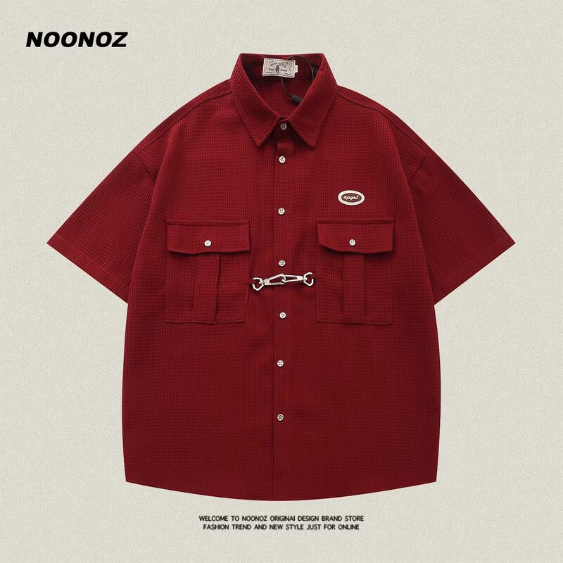 New Fashion Brand Retro Wafflesque Short-sleeved Shirt Men's Summer Street American College Style Couple's All-match Shirt