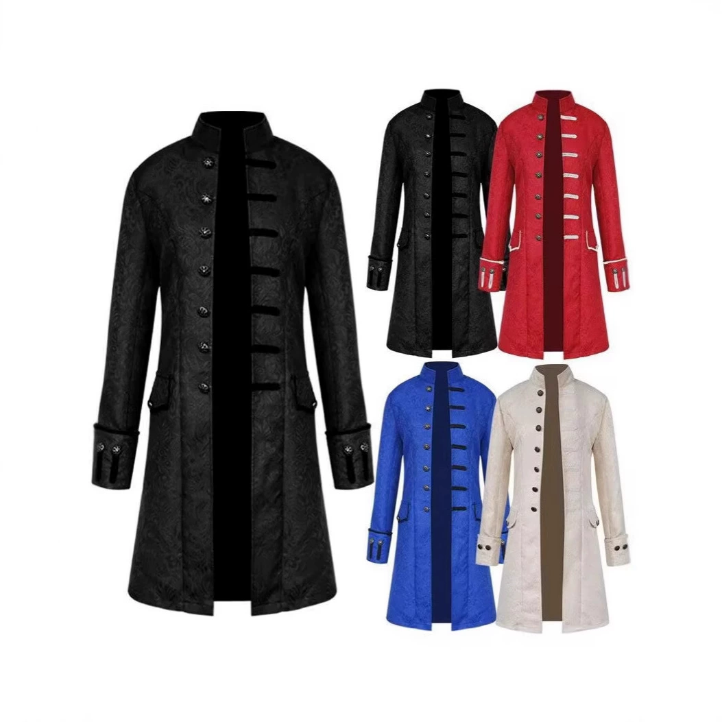 Мужское пальто на Хэллоуин Amazon, европейское и американское однотонное модное мужское пальто в стиле стимпанк, ретро, ​​мужская униформа, костюм с воротником-стойкой