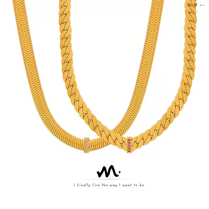 欧美金属粗链表链拼接链条刀片链简约百搭男女情侣款项链流行饰品