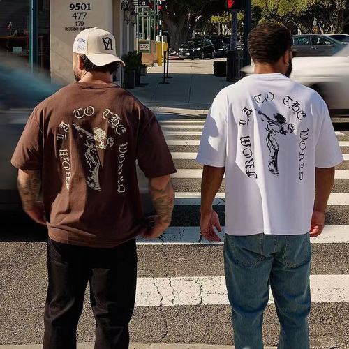 YOUNGLA Summer Men's Oversized T-Shirt American Style Fashion Trend Print Short Sleeve Sports Fitness T-Shirt