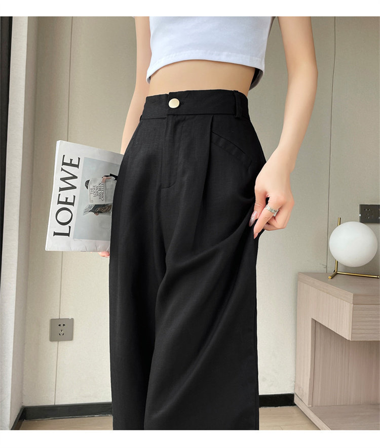 Quần culottes nữ ống rộng cạp cao vải linen cotton mỏng mùa hè — Màu đen thông thường chi tiết 40
