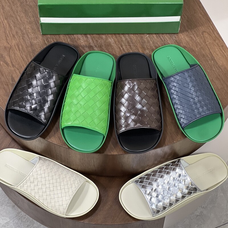 European Style Men's Slippers, Genuine Leather Woven Slippers, Casual Non-Slip Slide Sandals, Bv Sandals, Customizable European Style Men's Slippers, Genuine Leather Woven Slippers, Casual Non-Slip Slide Sandals, Bv Sandals, Customizable