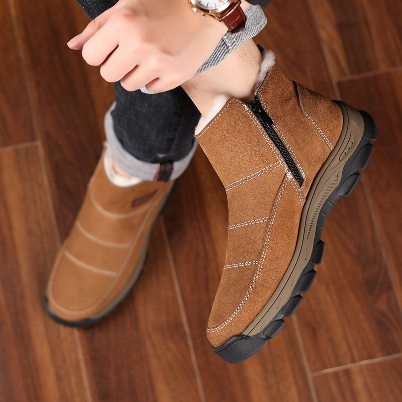 Lana invierno cálido Botas de nieve para hombres al aire libre cuero genuino piel de vaca zapatos casuales de Hombre Zapatos acolchados de algodón superior zapatos de hombre del Noreste