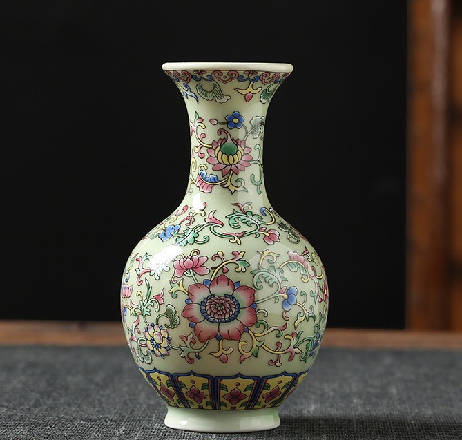 Vaso de escritorio de cerámica de porcelana pequeña boca mini hidroponía de flores retrógradas botellas de flores de porcelana