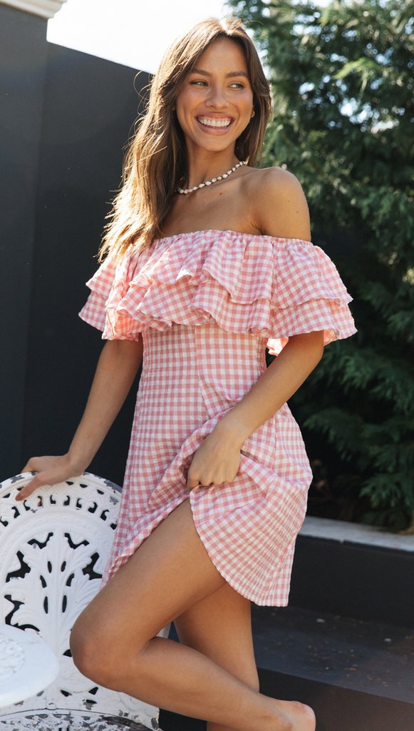 Femmes Robe De Princesse Sexy Col Bateau Manche Courte Plaid Couleur Unie Au-Dessus Du Genou Vacances Du Quotidien display picture 4